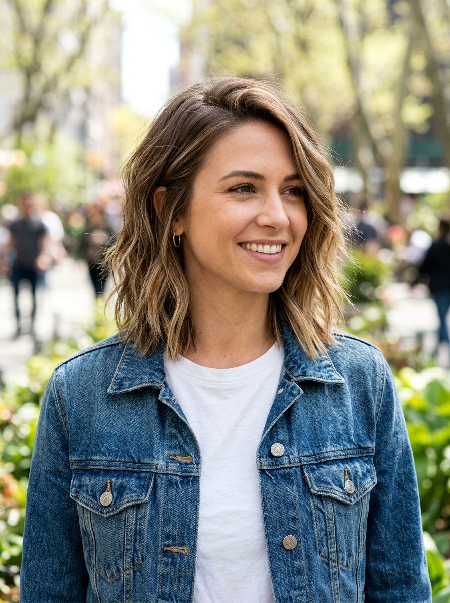 Textured Lob Haircut - 20 flattering haircut for triangle face women - 20 flattering haircut for triangle face women