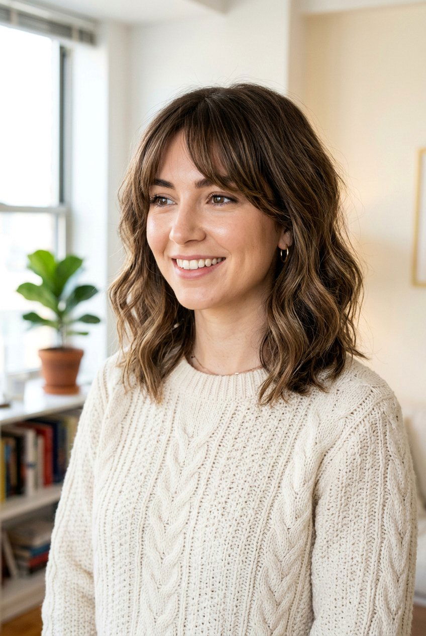 Textured Lob Haircut With Curtain Bangs - 20 textured lob haircut - 20 textured lob haircut