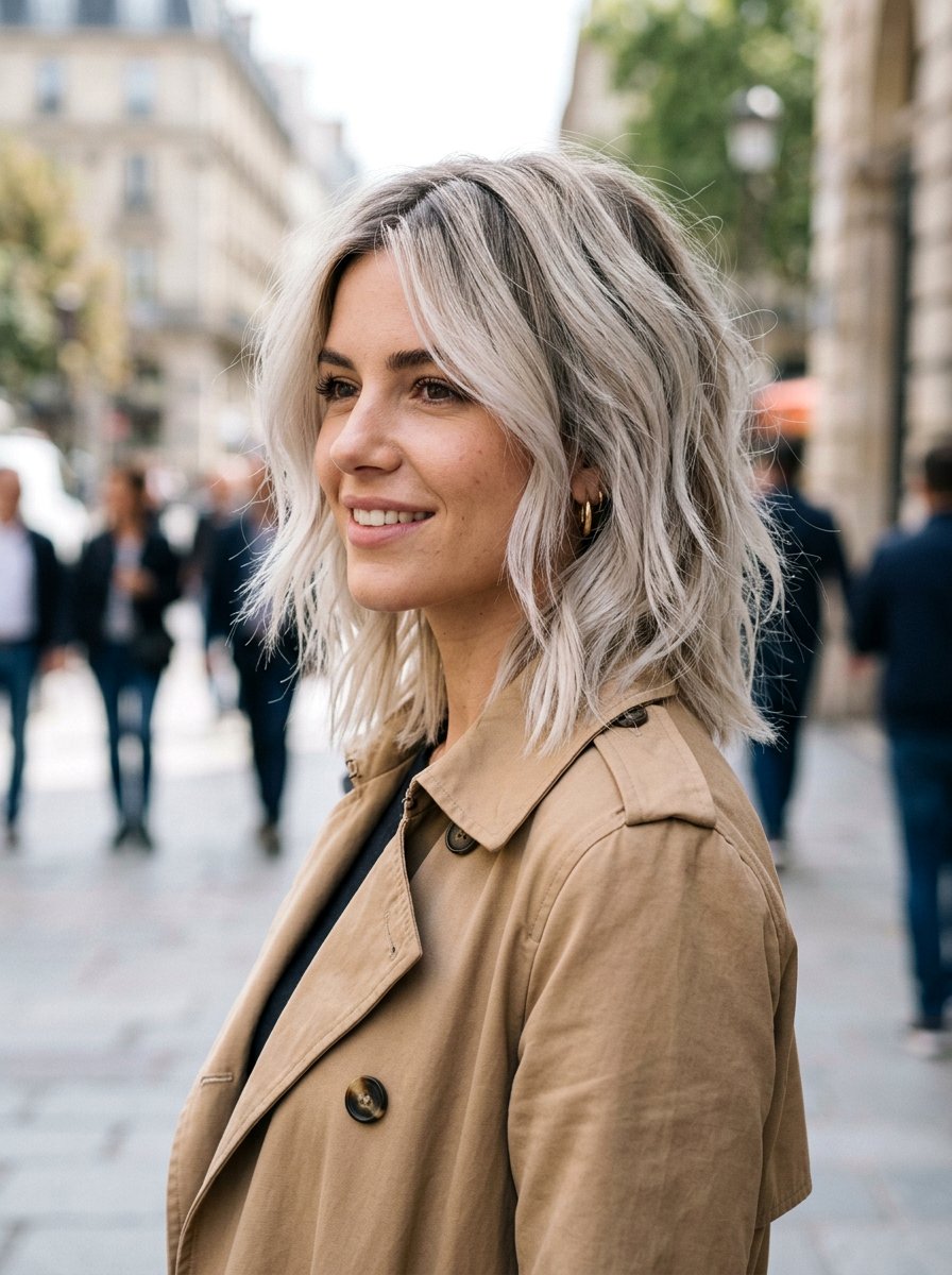 Textured Lob Icy Blonde Root Smudge - 20 icy blonde with root smudge - 20 icy blonde with root smudge