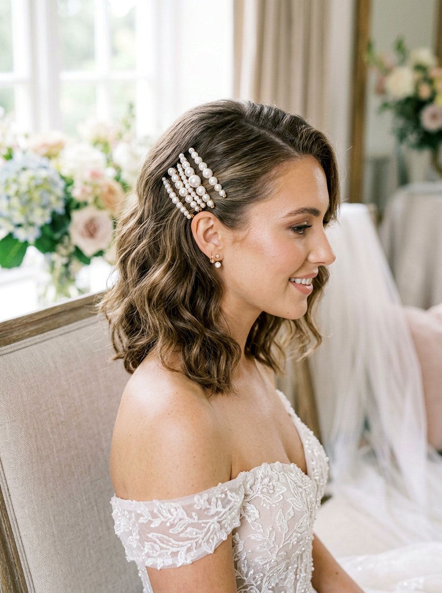 Textured Lob Pearl Clips - 20 wedding hairstyles with pearl clips - 20 wedding hairstyles with pearl clips