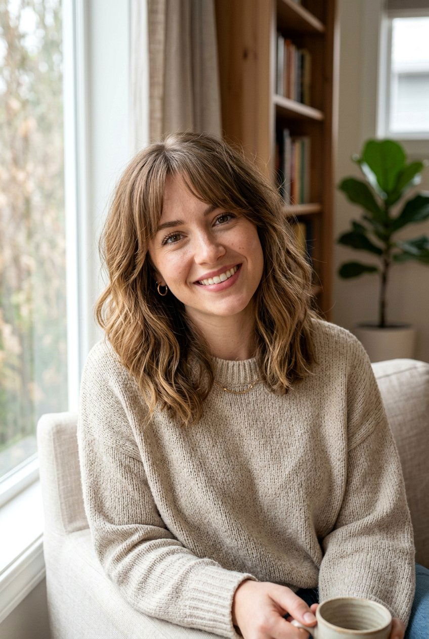 Textured Lob With Curtain Bangs - 20 long bob with bangs - 20 long bob with bangs