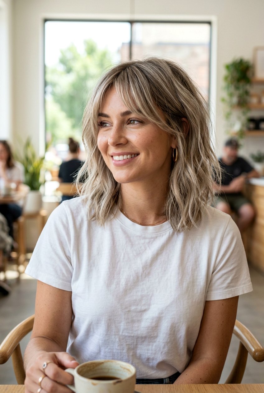 Textured Lob With Curtain Bangs - 20 curtain bangs with lob for fine hair - 20 curtain bangs with lob for fine hair