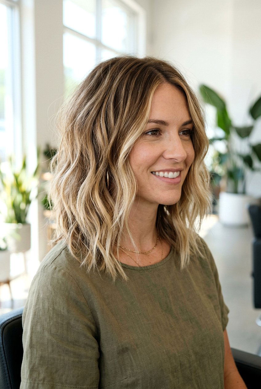 Textured Lob With Highlights - 20 medium haircuts for women over 50 - 20 medium haircuts for women over 50