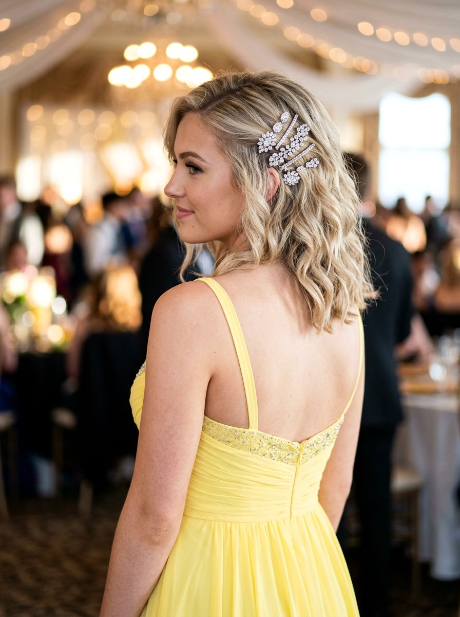 Textured Lob With Rhinestone Clips - 20 prom hairstyles with rhinestone clips - 20 prom hairstyles with rhinestone clips