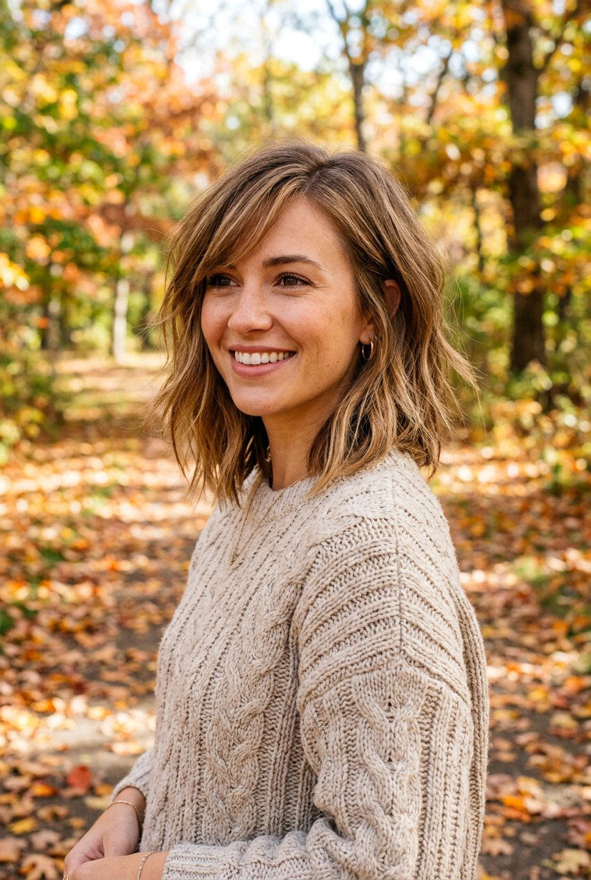 Textured Lob With Side Swept Bangs - 20 low maintenance haircut for women with bangs - 20 low maintenance haircut for women with bangs