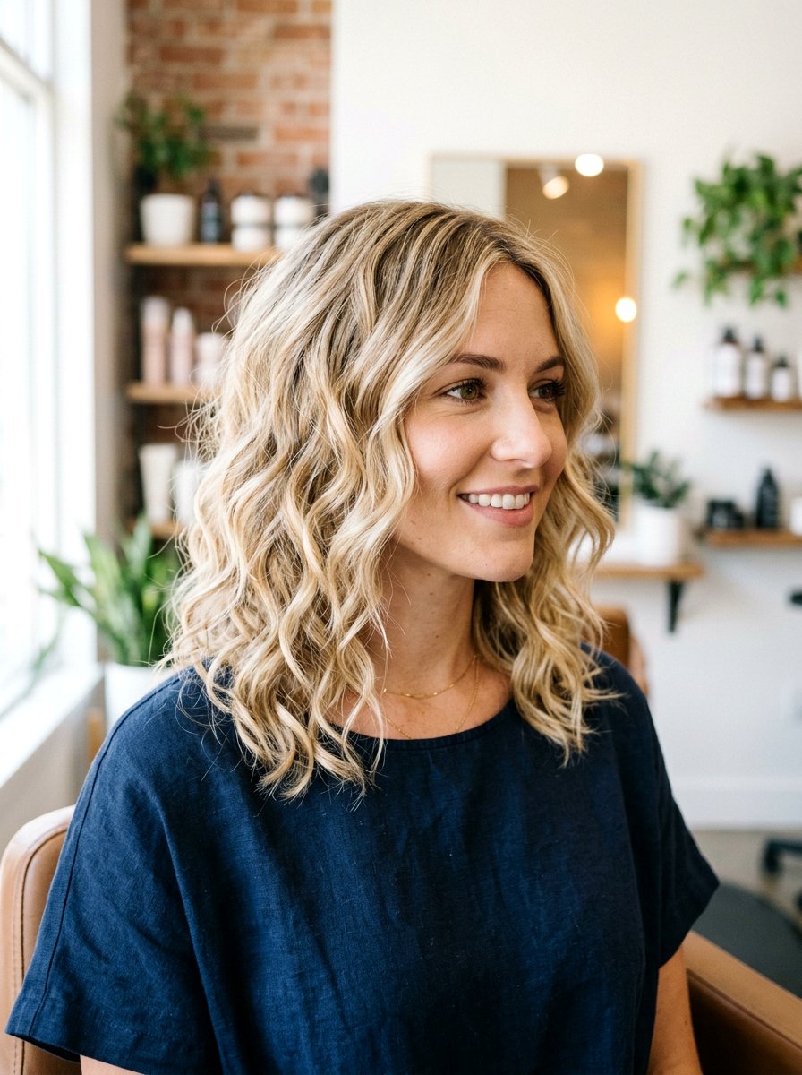 Textured Lob With Soft Curls - 20 soft glam hairstyle for mature women - 20 soft glam hairstyle for mature women