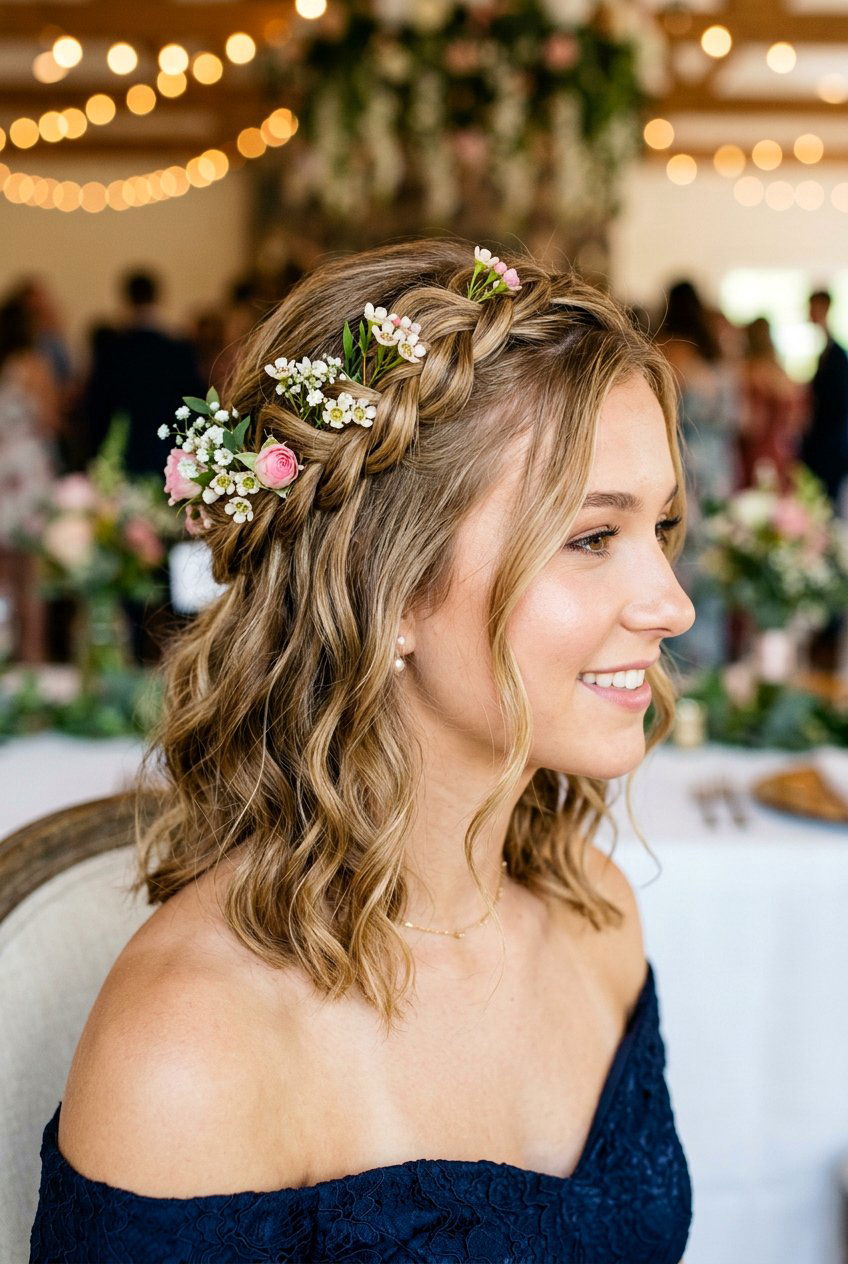 Textured Lob with Crown Braid for Prom - 20 prom hairstyles for short hair - 20 prom hairstyles for short hair