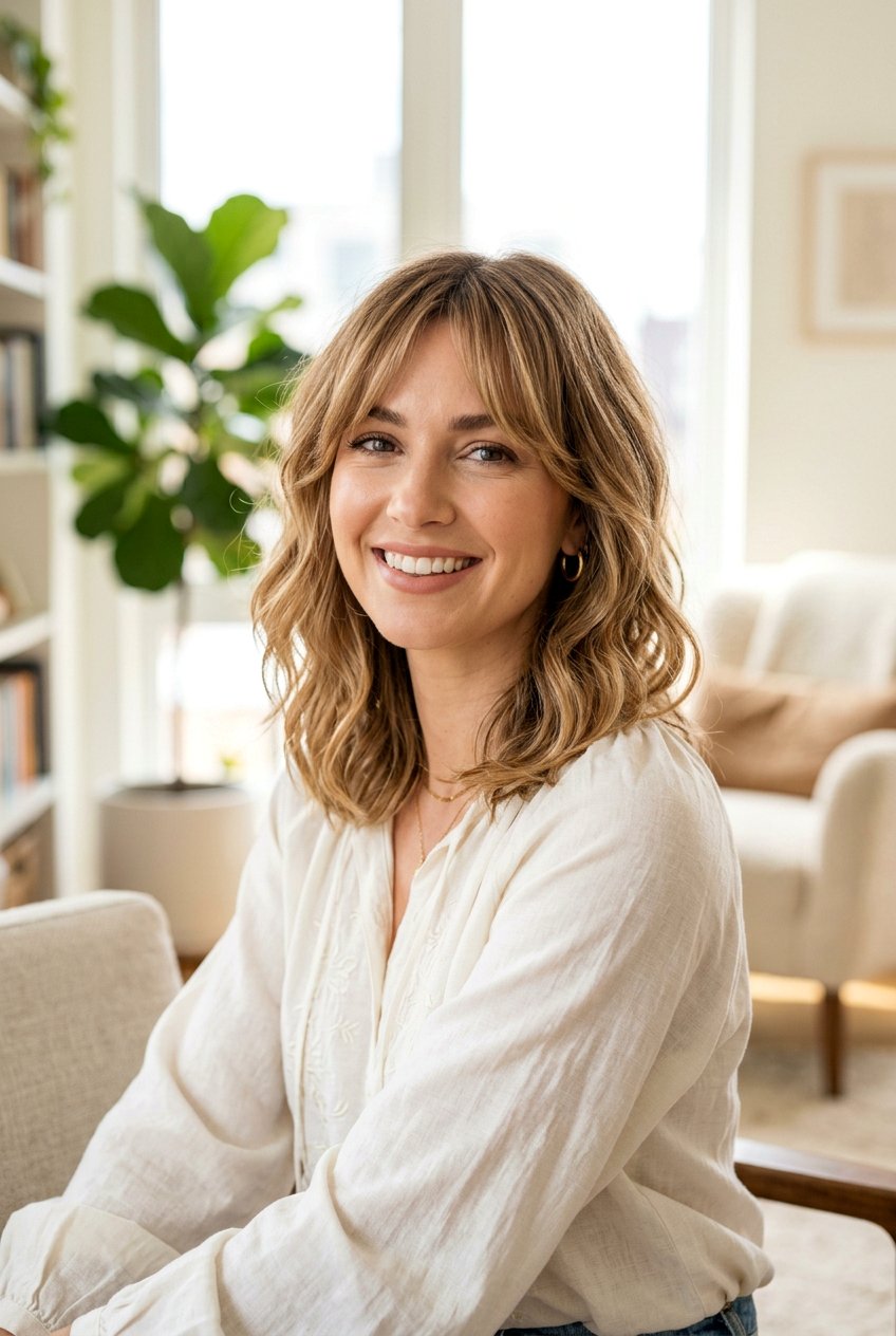 Textured Lob with Curtain Bangs - 20 salon haircut ideas for medium hair - 20 salon haircut ideas for medium hair