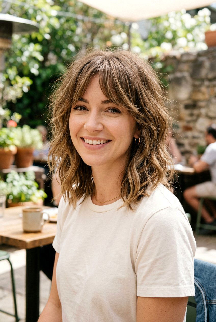 Textured Long Bob With Curtain Bangs - 20 long bob with curtain bangs - 20 long bob with curtain bangs