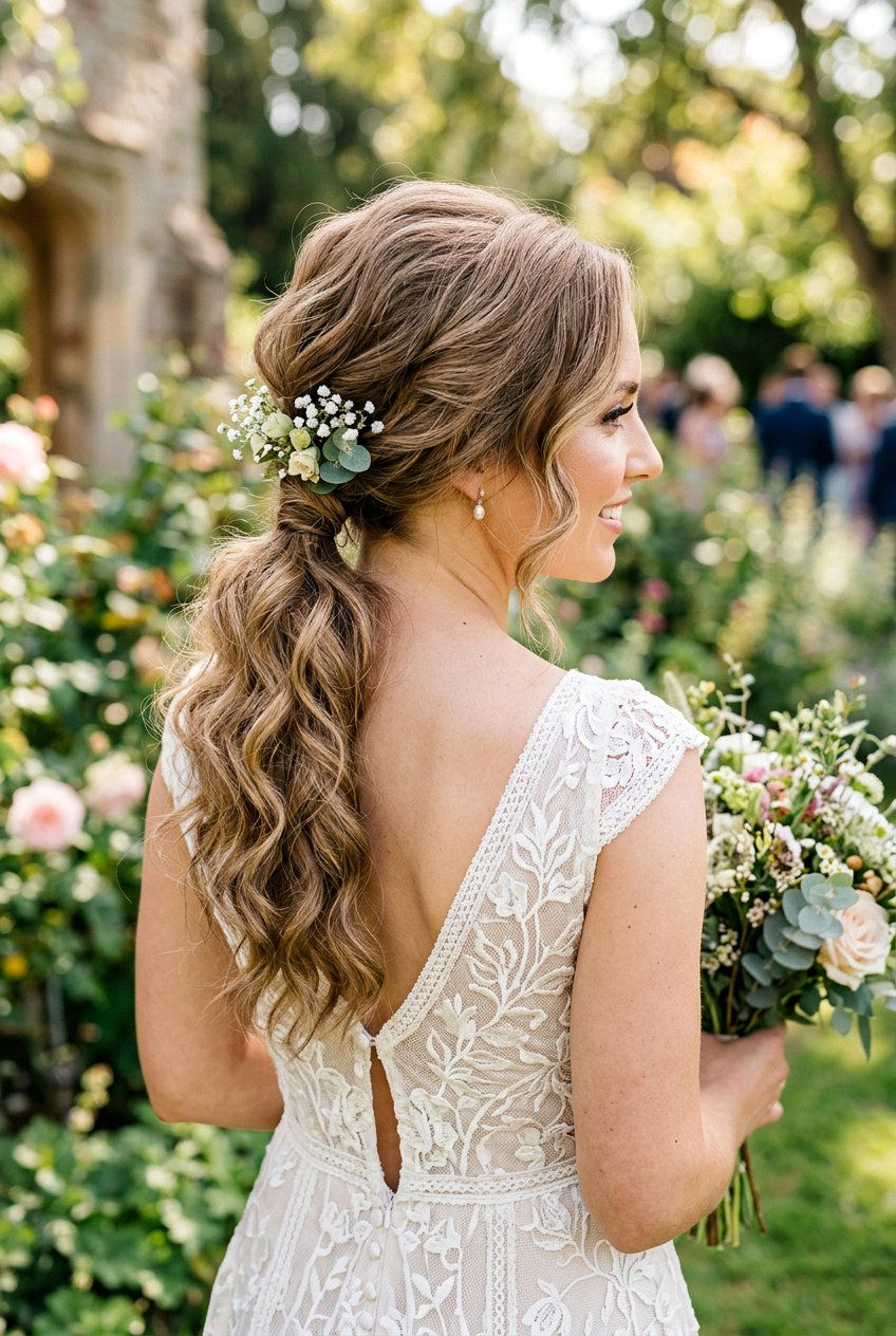 Textured Low Bridal Ponytail With Volume - 20 voluminous bridal ponytail - 20 voluminous bridal ponytail