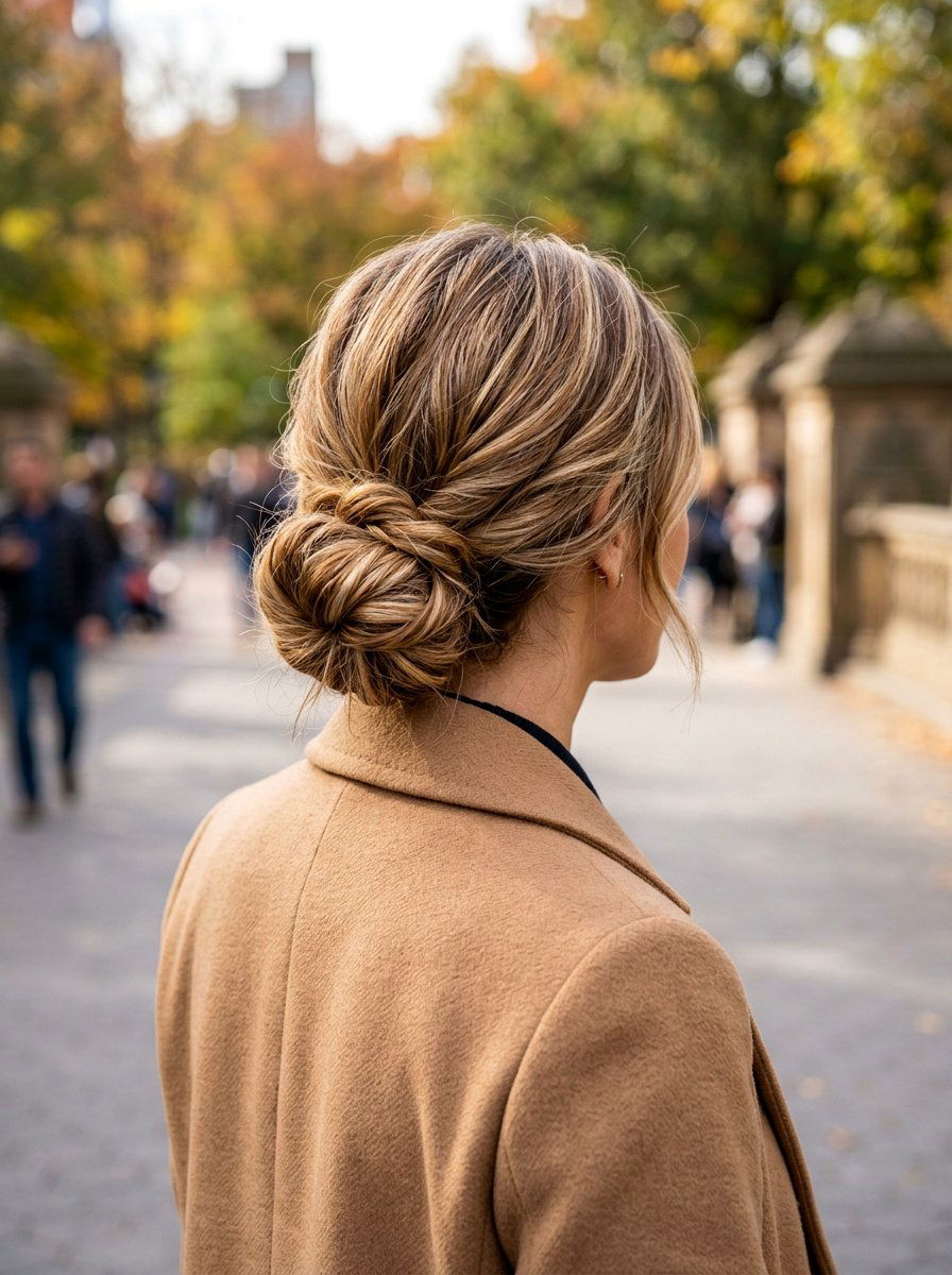 Textured Low Bun - 20 tidy bun for office mornings - 20 tidy bun for office mornings