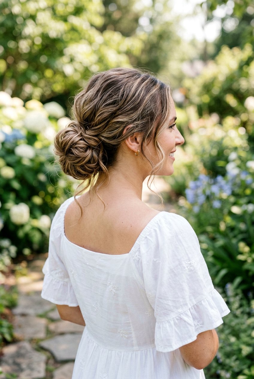 Textured Low Bun For Frizz - 20 anti frizz hairstyles for summer - 20 anti frizz hairstyles for summer