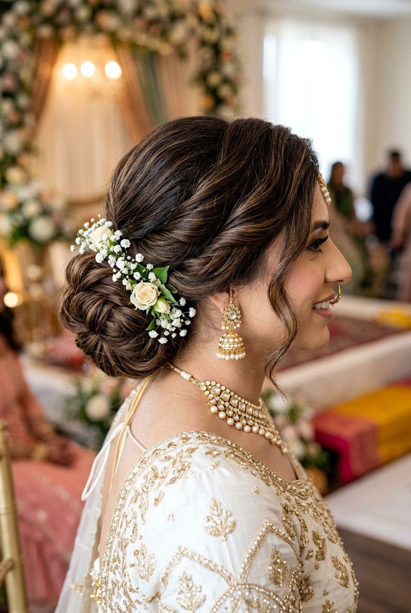 Textured Low Bun Mayun Hairstyles For Bride - 20 mayun hairstyles for bride - 20 mayun hairstyles for bride
