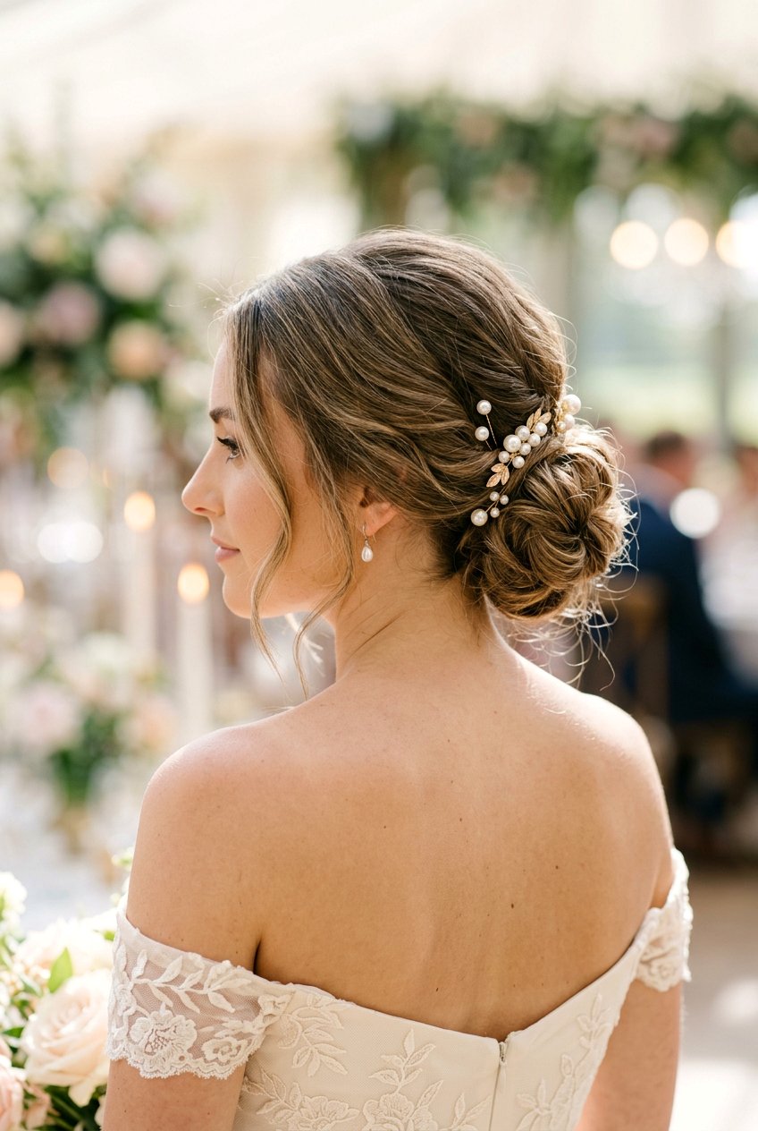 Textured Low Bun With Hair Accessories For Fine Hair - 20 textured wedding updo for fine hair - 20 textured wedding updo for fine hair