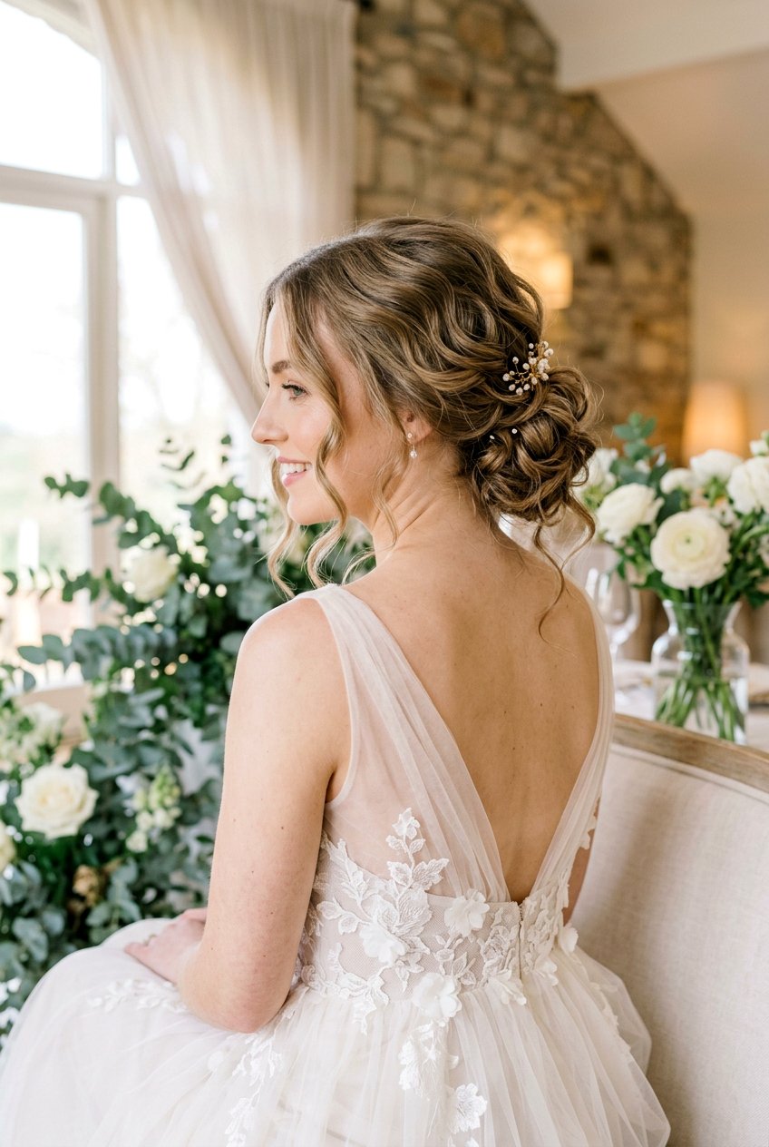 Textured Low Bun With Loose Waves For Thin Hair - 20 textured wedding updo for fine hair - 20 textured wedding updo for fine hair