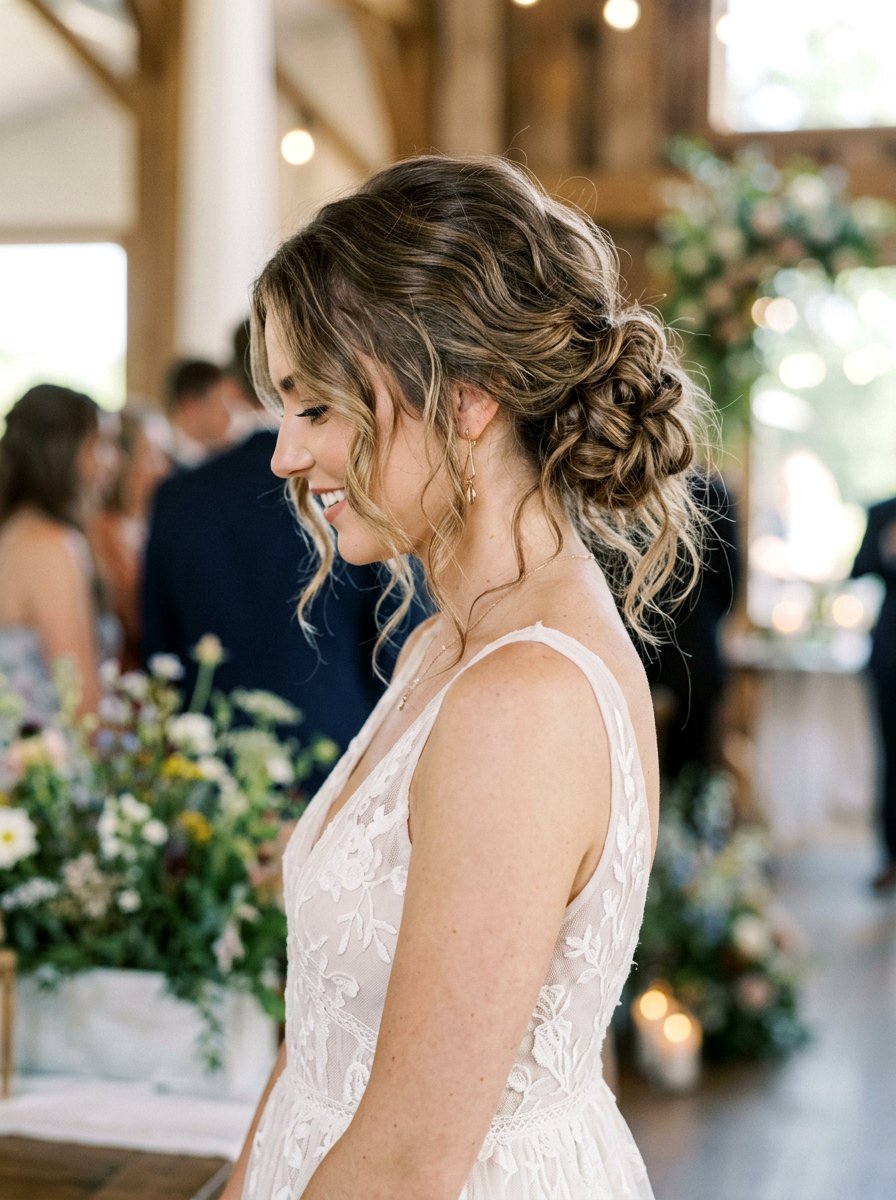 Textured Low Bun With Pieces Out - 20 prom low bun for medium hair - 20 prom low bun for medium hair