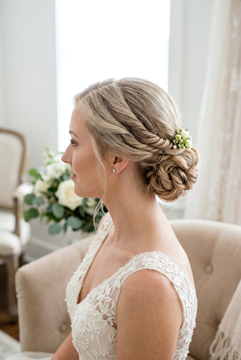 Textured Low Bun With Twists For Thin Hair - 20 textured wedding updo for fine hair - 20 textured wedding updo for fine hair