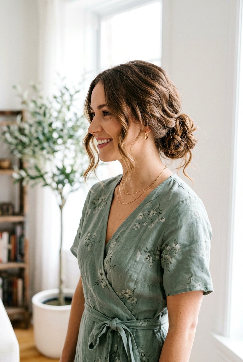 Textured Low Knot - 20 mom polished date night hairstyle - 20 mom polished date night hairstyle