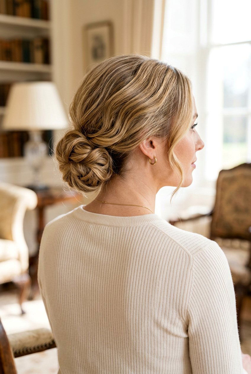 Textured Low Old Money Bun - 20 old money bun hairstyle - 20 old money bun hairstyle