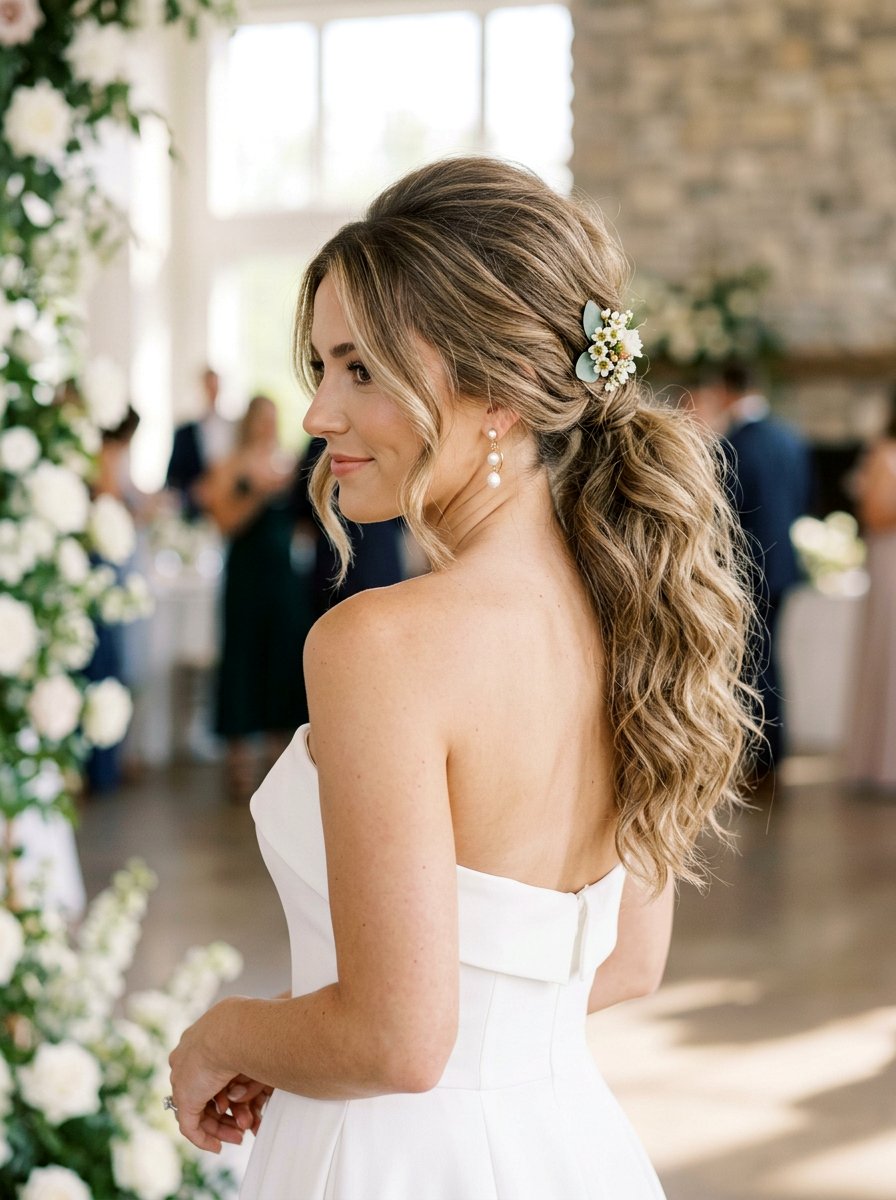 Textured Low Ponytail Bridal Hairstyle - 20 wedding hairstyles with low ponytail - 20 wedding hairstyles with low ponytail