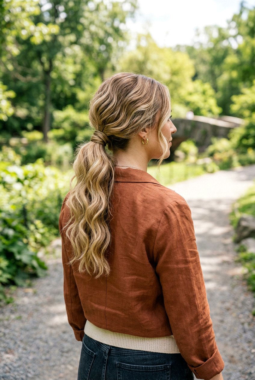 Textured Low Ponytail Engagement Look - 20 engagement photo ponytail hairstyle - 20 engagement photo ponytail hairstyle