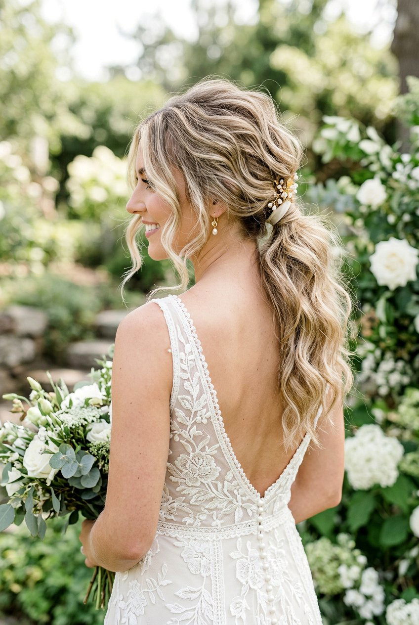 Textured Low Ponytail For Bride - 20 reception hairstyles for bride - 20 reception hairstyles for bride