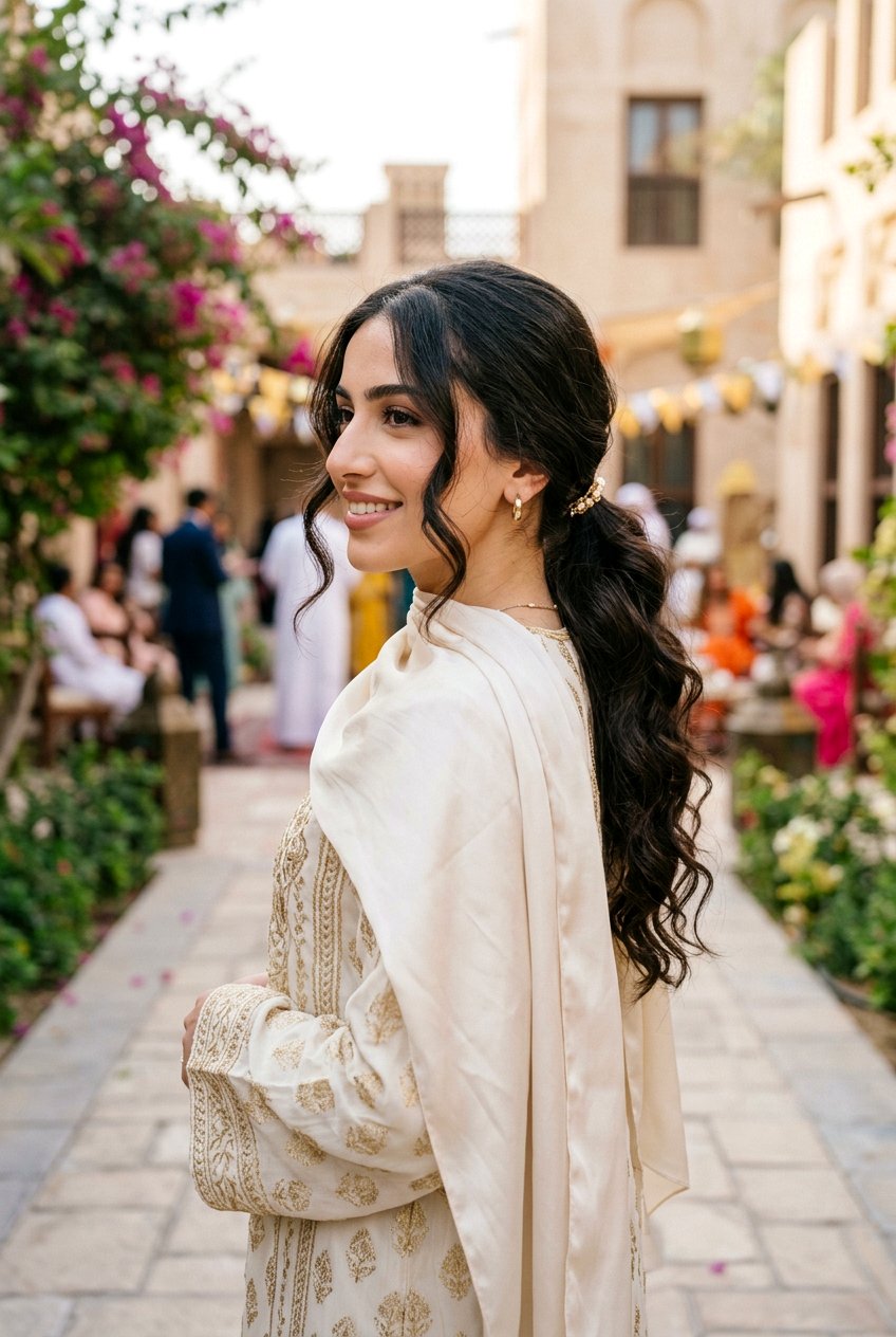 Textured Low Ponytail For Eid - 20 eid party hairstyles for women - 20 eid party hairstyles for women