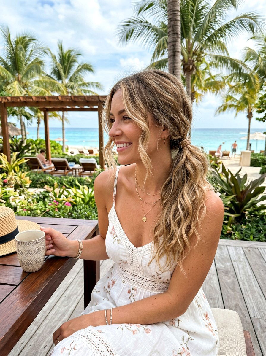 Textured Low Ponytail For Tropical Resort - 20 resort dinner ponytail hairstyle - 20 resort dinner ponytail hairstyle