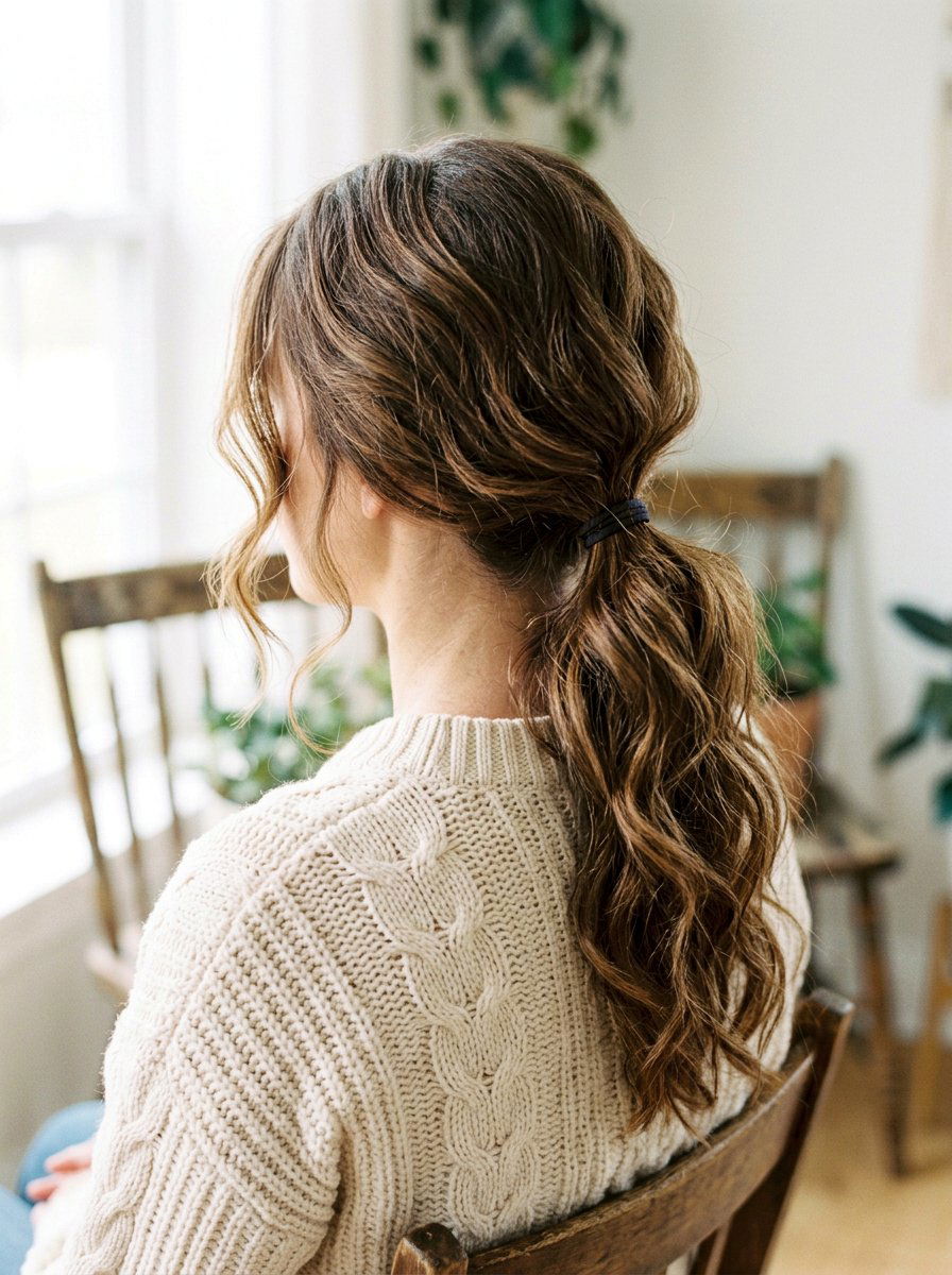 Textured Low Ponytail For Zoom Meeting - 20 zoom call ponytail hairstyle - 20 zoom call ponytail hairstyle