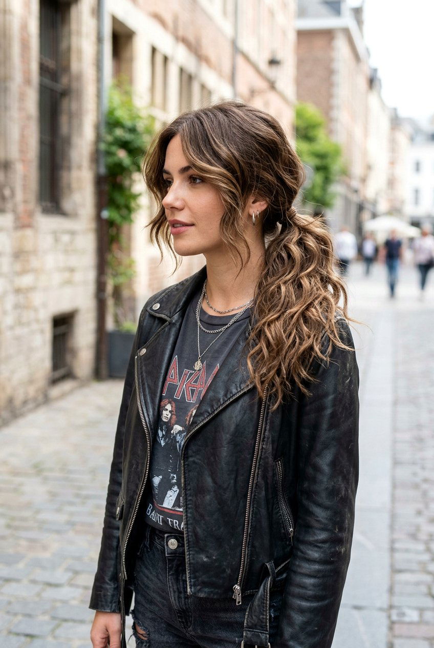 Textured Low Ponytail With Chunky Face Framing Layers - 20 low ponytail with face framing pieces - 20 low ponytail with face framing pieces