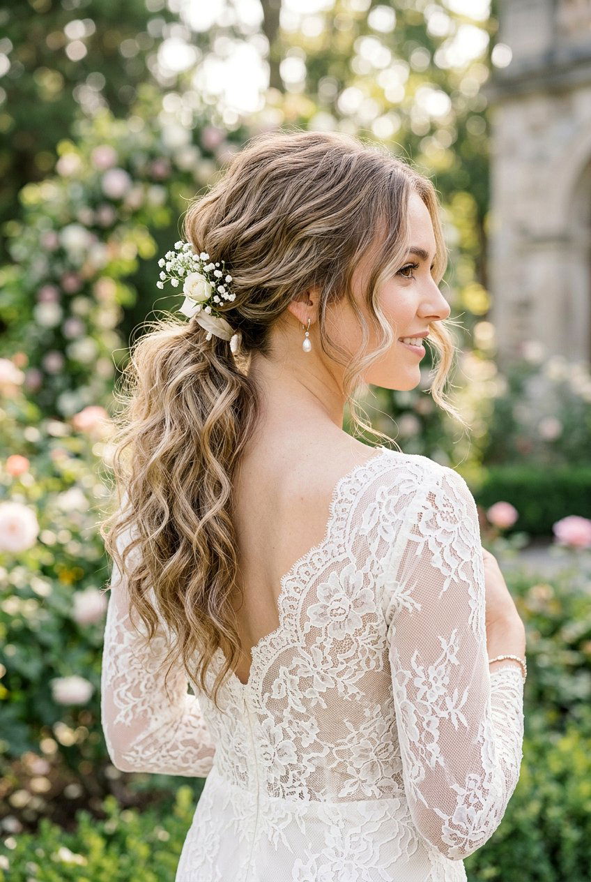 Textured Low Ponytail - 20 boho bridal ponytail - 20 boho bridal ponytail
