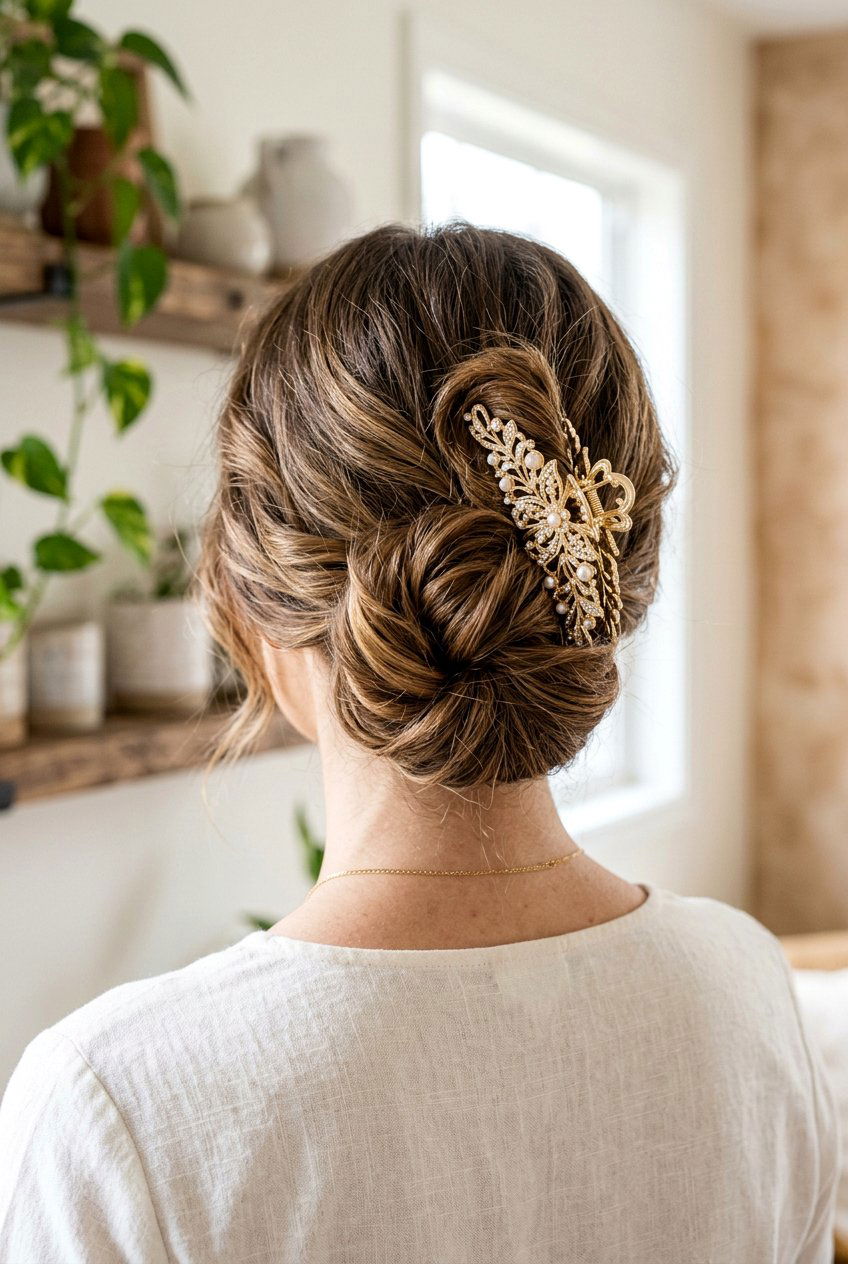 Textured Low Swirl - 20 windy day claw clip hairstyle - 20 windy day claw clip hairstyle