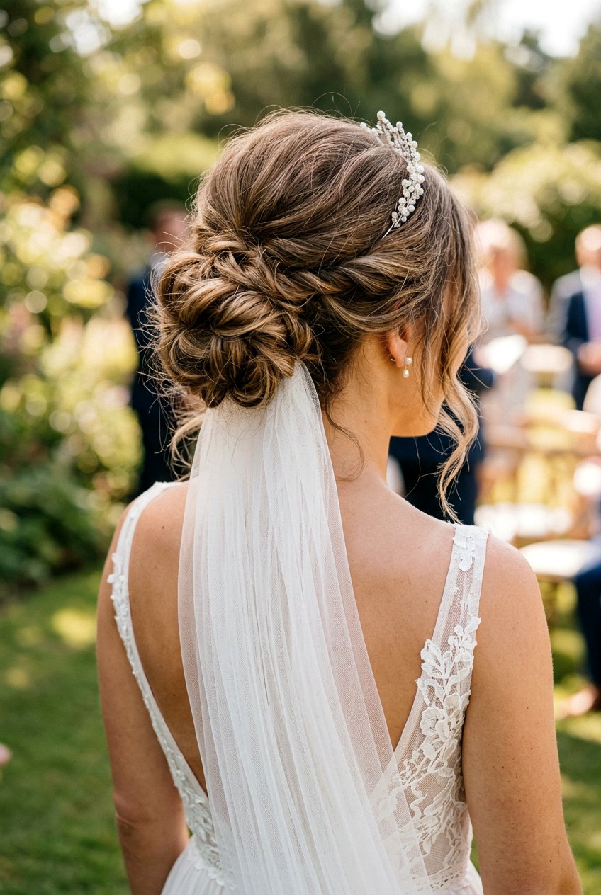Textured Messy Bun - 20 bridal hairstyle for veil and tiara - 20 bridal hairstyle for veil and tiara