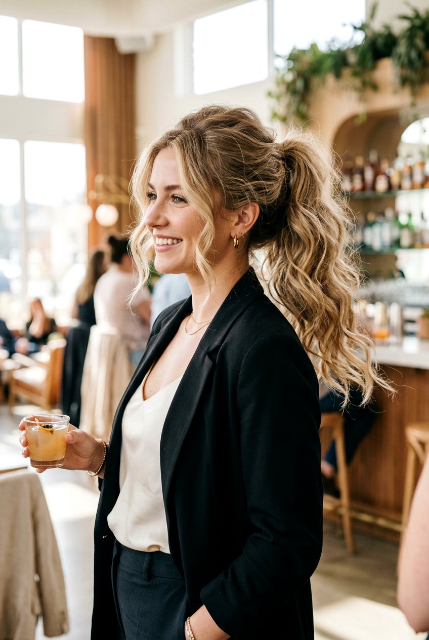 Textured Messy Ponytail With Soft Waves - 20 cocktail ponytail with soft waves - 20 cocktail ponytail with soft waves