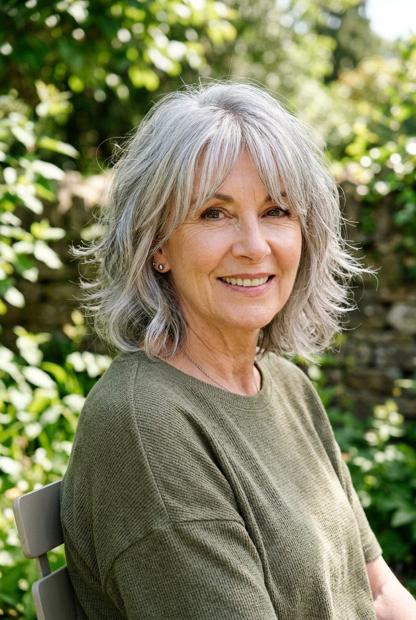 Textured Mid Length Cut With Curtain Bangs - 20 curtain bangs for women over 60 - 20 curtain bangs for women over 60