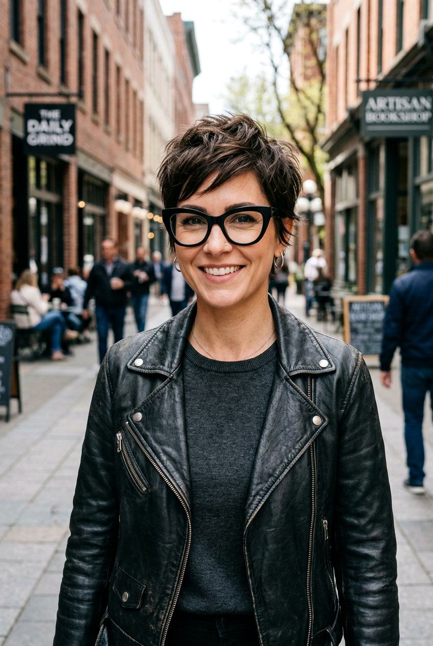 Textured Pixie Cut - 20 hairstyles for women with glasses over 50 - 20 hairstyles for women with glasses over 50