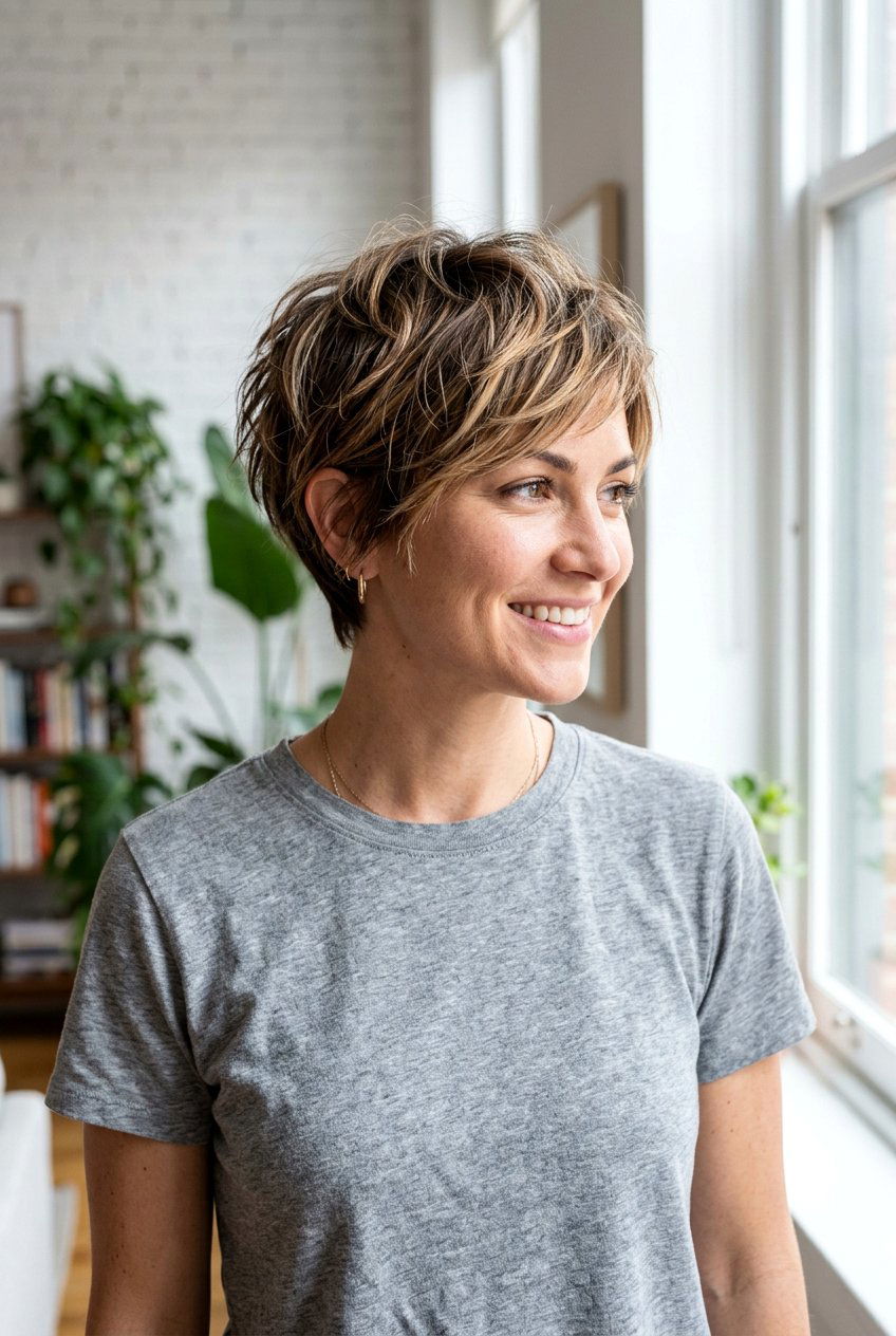 Textured Pixie Haircut With Balayage Highlights - 20 balayage on pixie haircut - 20 balayage on pixie haircut