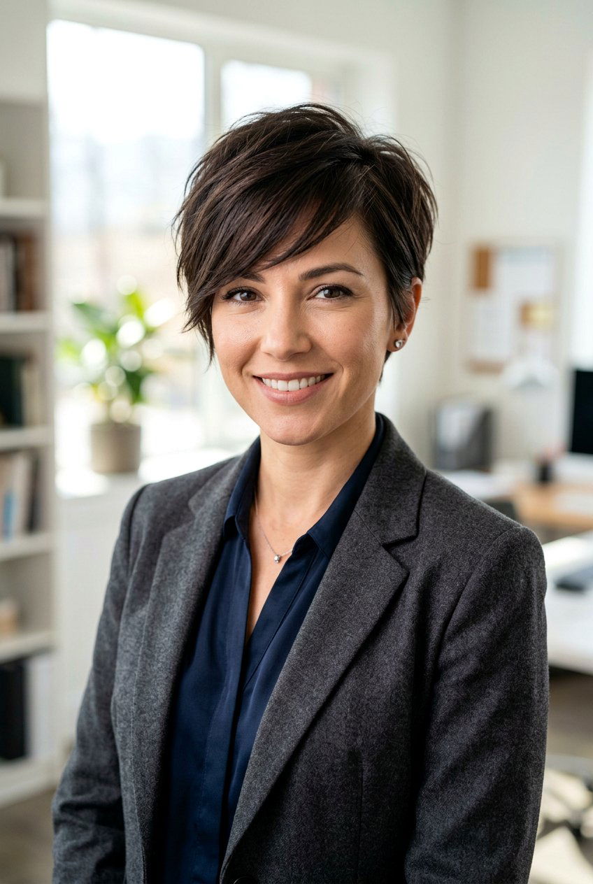 Textured Pixie With Side Swept Bangs - 20 office pixie with long bangs - 20 office pixie with long bangs