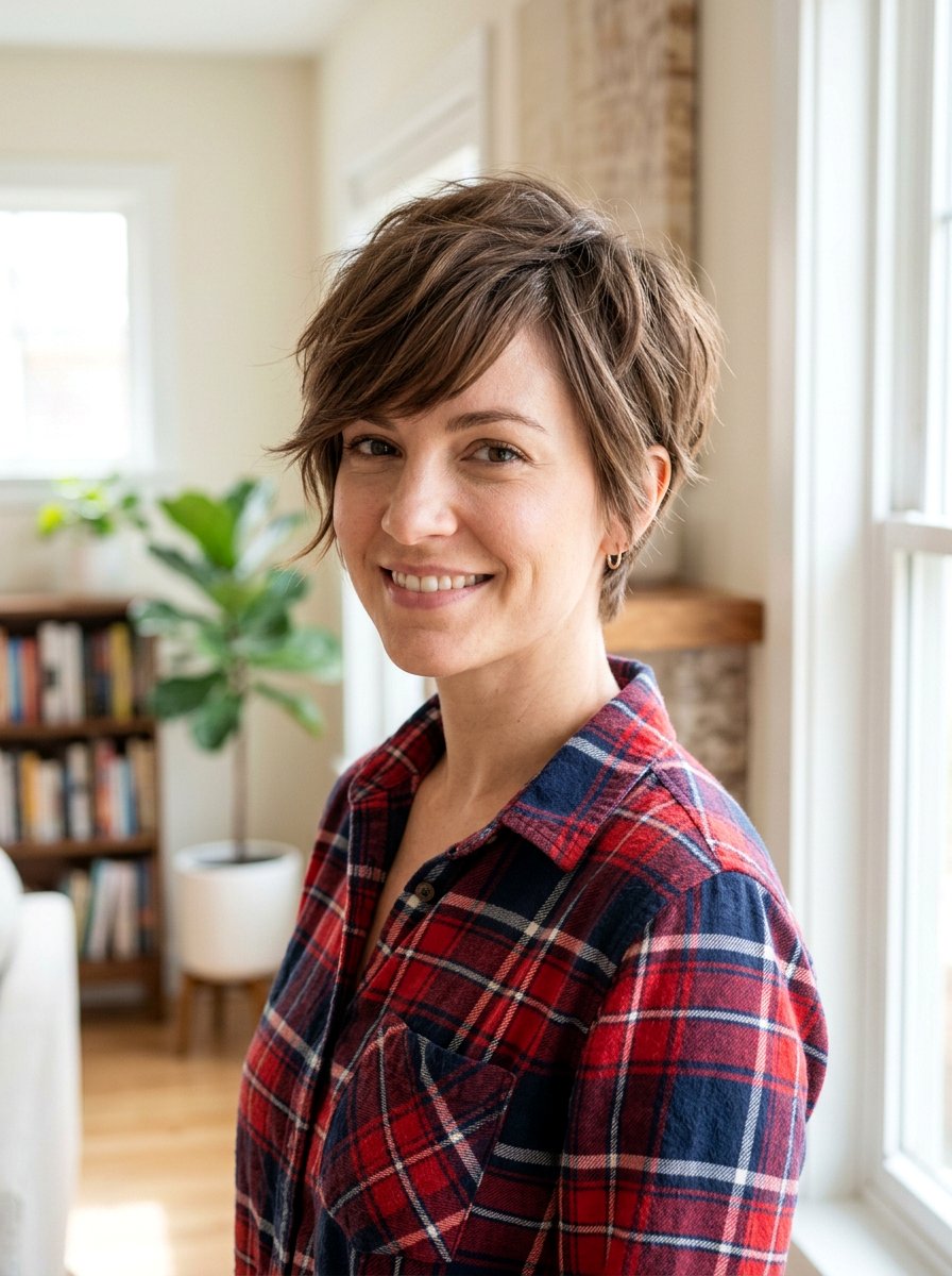 Textured Pixie With Side Swept Bangs - 20 winter pixie haircut ideas - 20 winter pixie haircut ideas