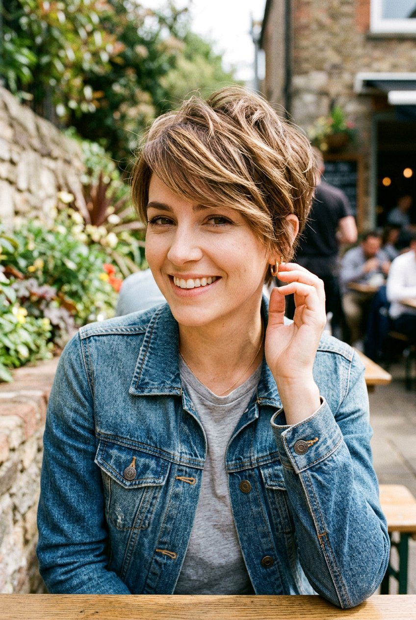 Textured Pixie With Side Swept Bangs - 20 feminine pixie with long bangs