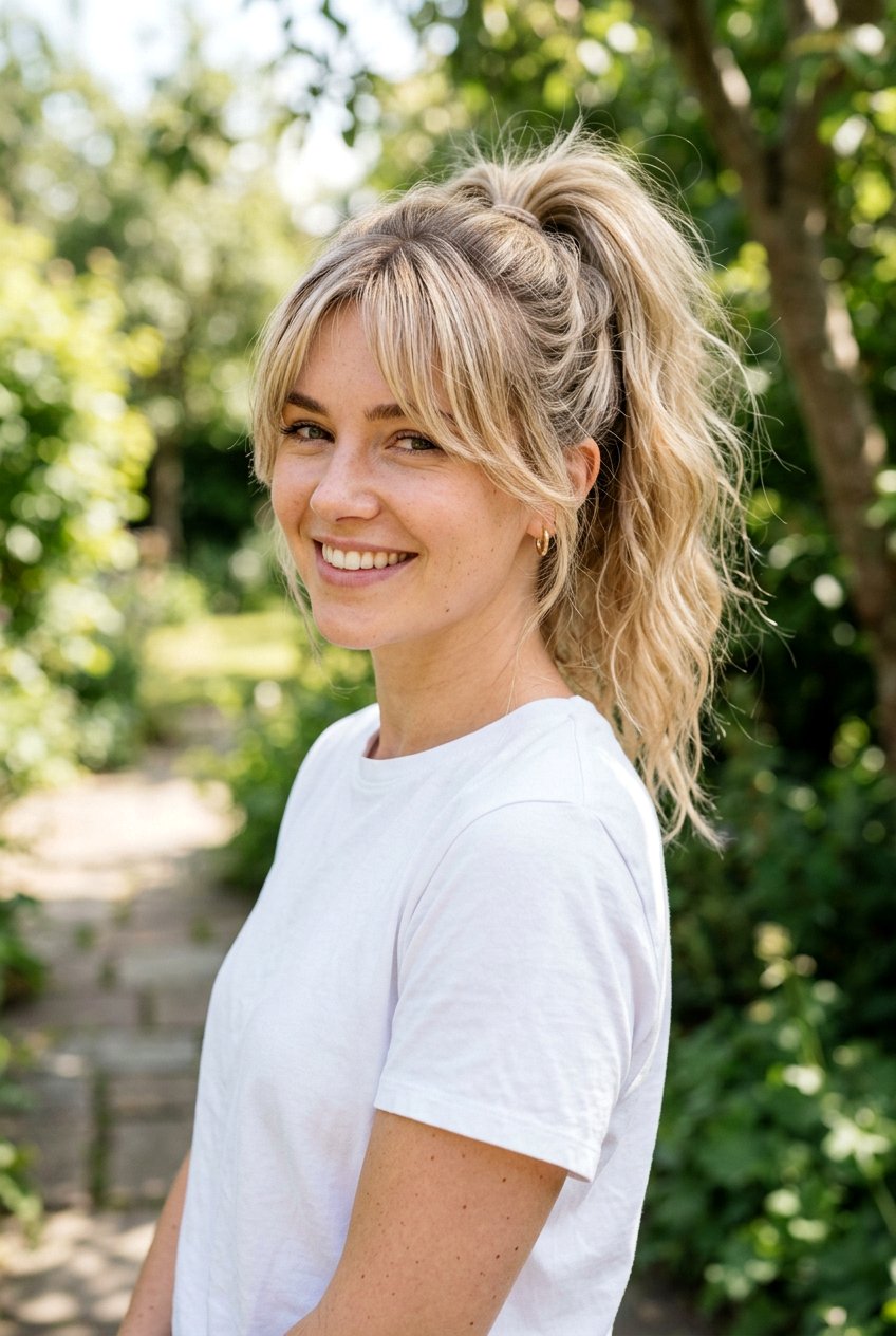 Textured Ponytail With Curtain Bangs - 20 ponytail with curtain bangs - 20 ponytail with curtain bangs