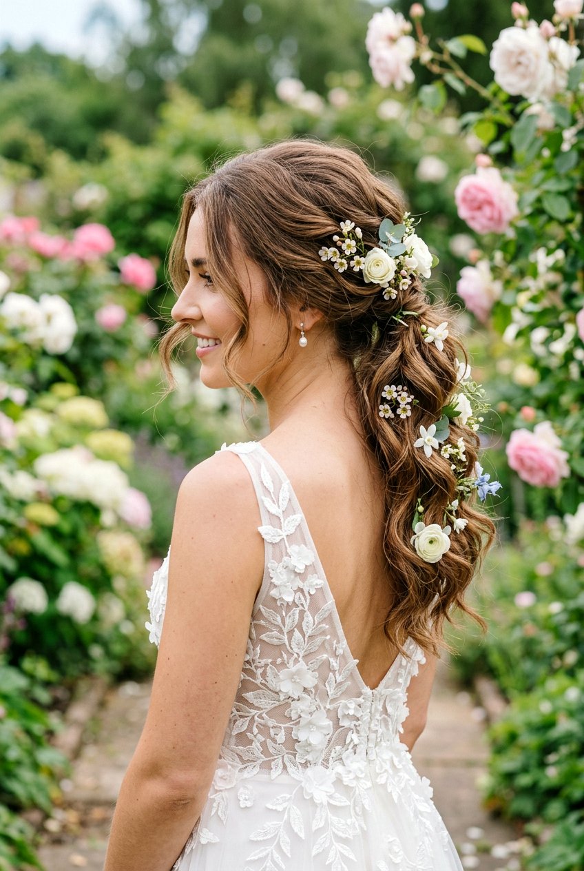 Textured Ponytail With Floral Pins - 20 bridal hairstyle with textured ponytail - 20 bridal hairstyle with textured ponytail