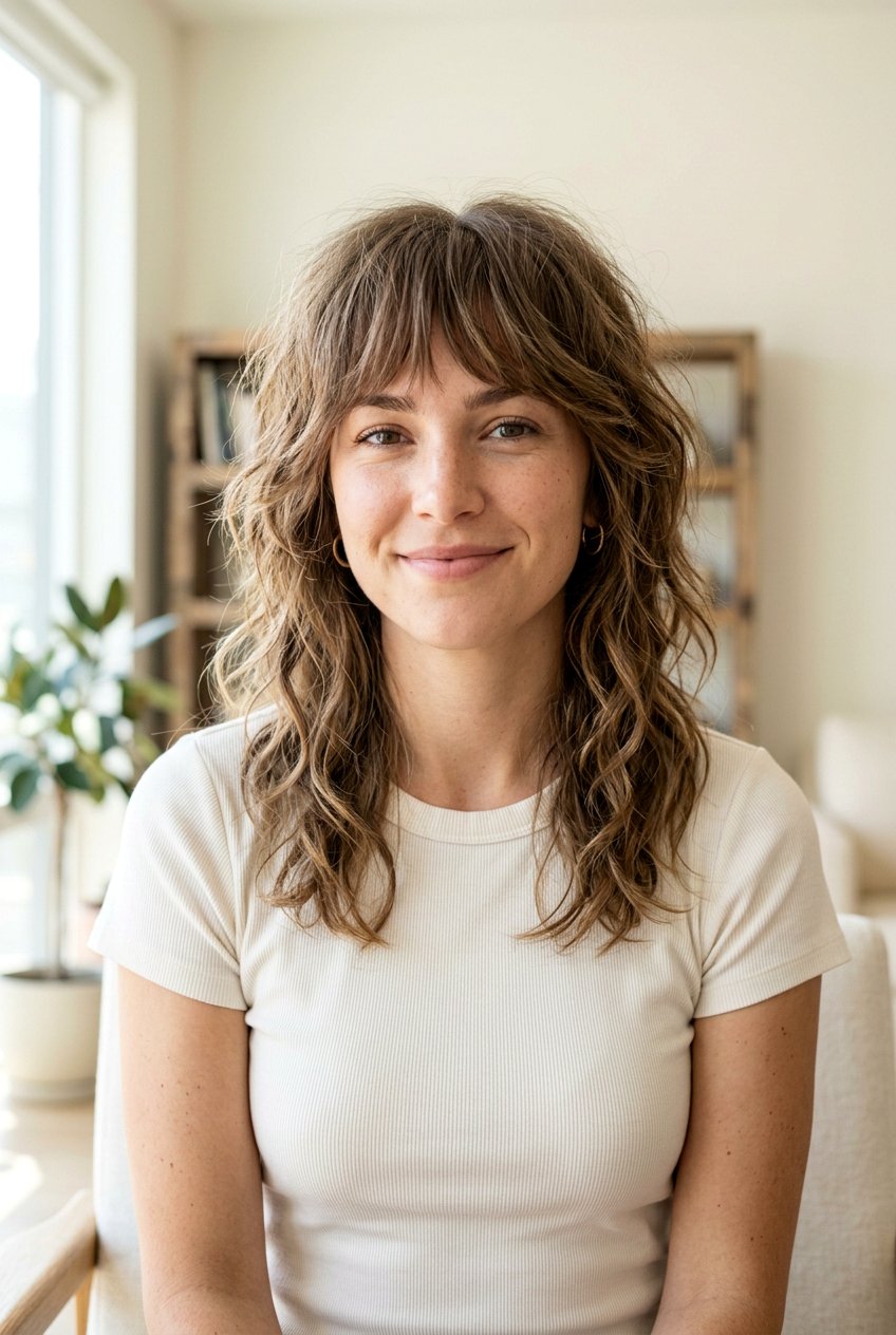 Textured Shag Shoulder Length Haircut With Wispy Bangs - 20 shoulder length haircut with wispy bangs - 20 shoulder length haircut with wispy bangs