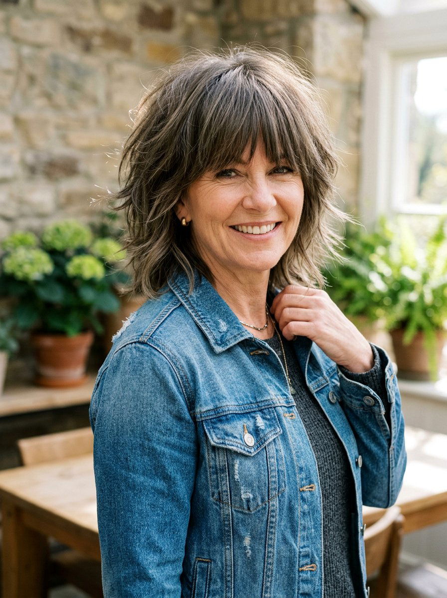 Textured Shag With Bangs - 20 shoulder length shag for women over 50 - 20 shoulder length shag for women over 50