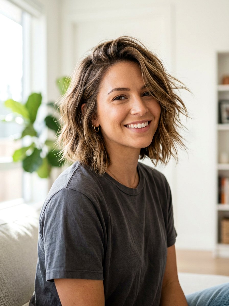 Textured Shoulder Length Haircut With Feathered Ends - 20 shoulder length haircut with feathered ends - 20 shoulder length haircut with feathered ends