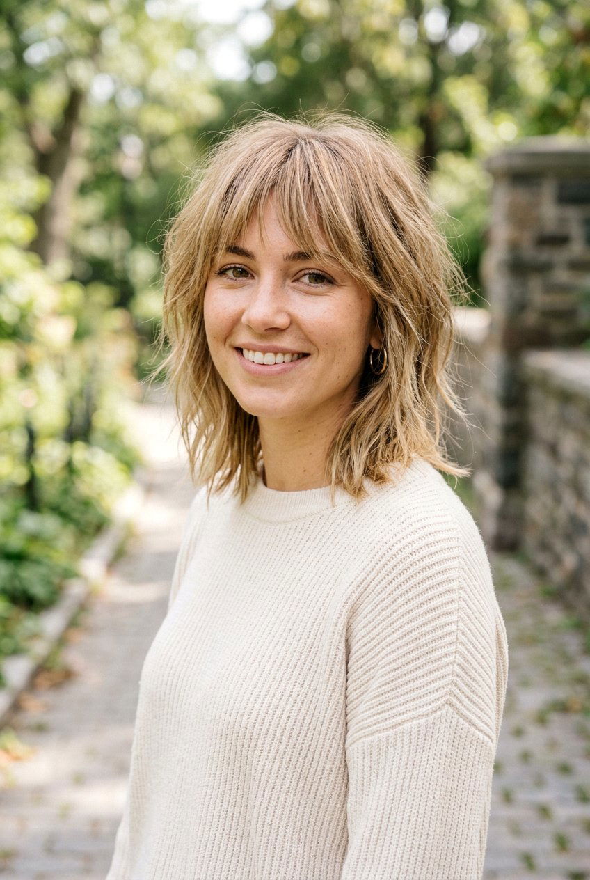 Textured Shoulder Length Haircut With Wispy Bangs - 20 shoulder length haircut with wispy bangs - 20 shoulder length haircut with wispy bangs