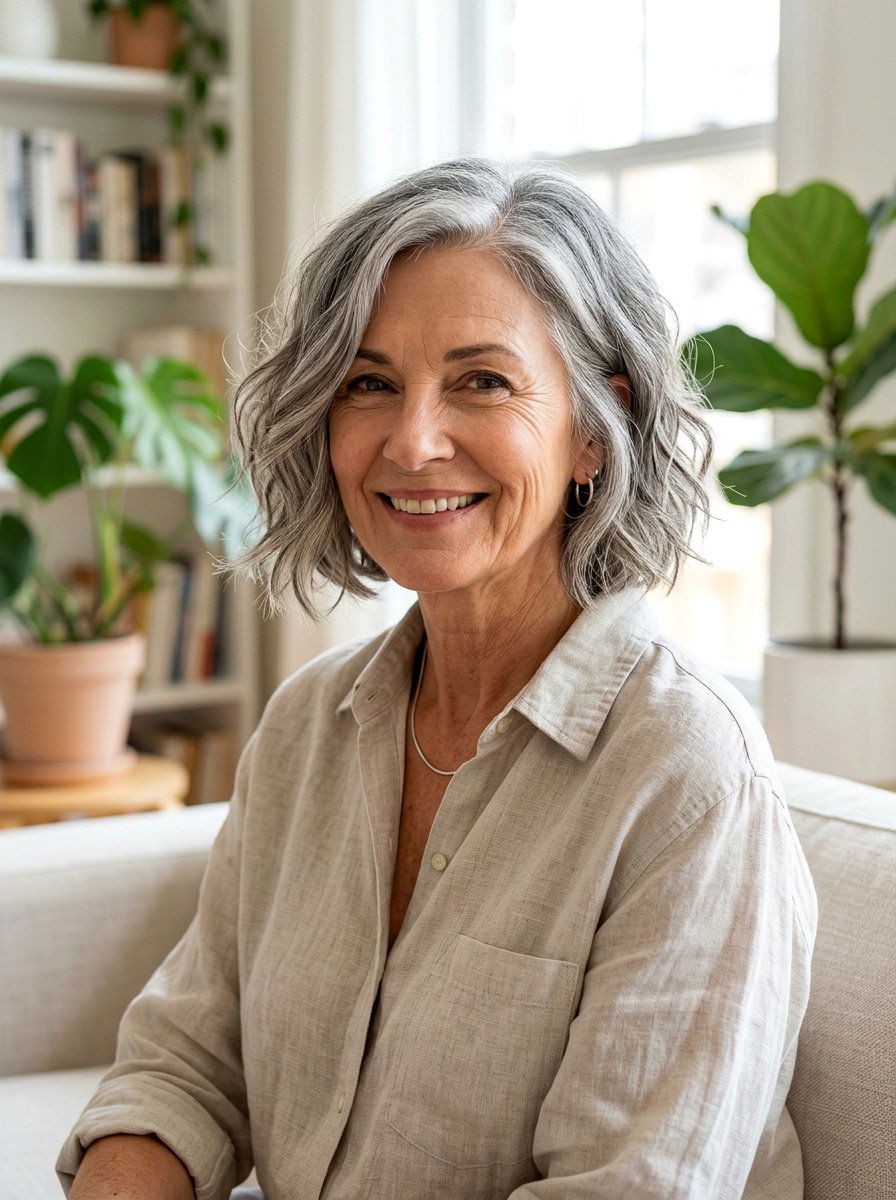 Textured Side Parted Chin Skimming Bob - 20 side parted bob for older women - 20 side parted bob for older women