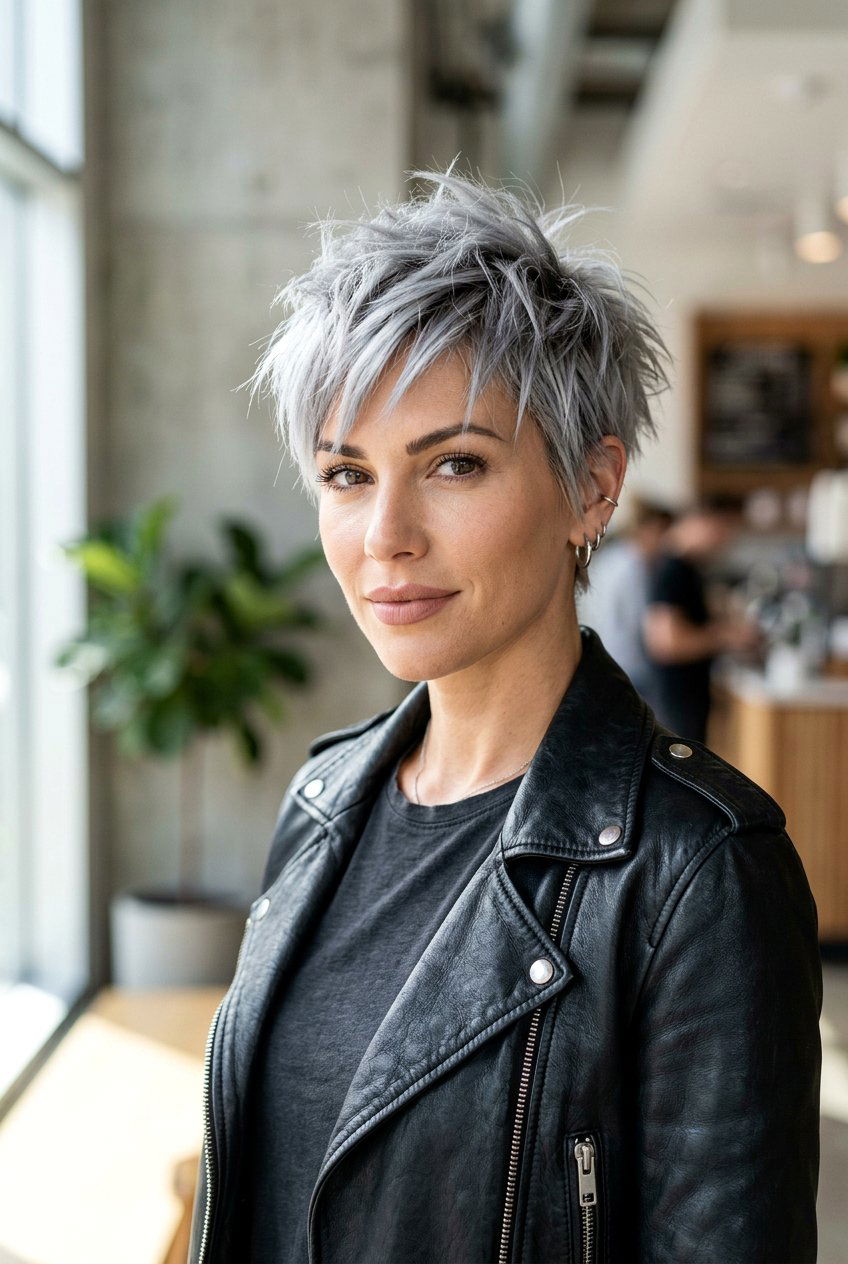 Textured Silver Ash Pixie - 20 classic pixie for mature women - 20 classic pixie for mature women