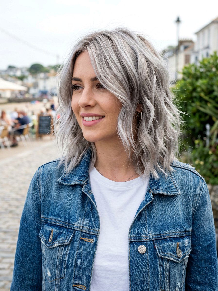 Textured Silver Lob - 20 silver lob hair color ideas - 20 silver lob hair color ideas