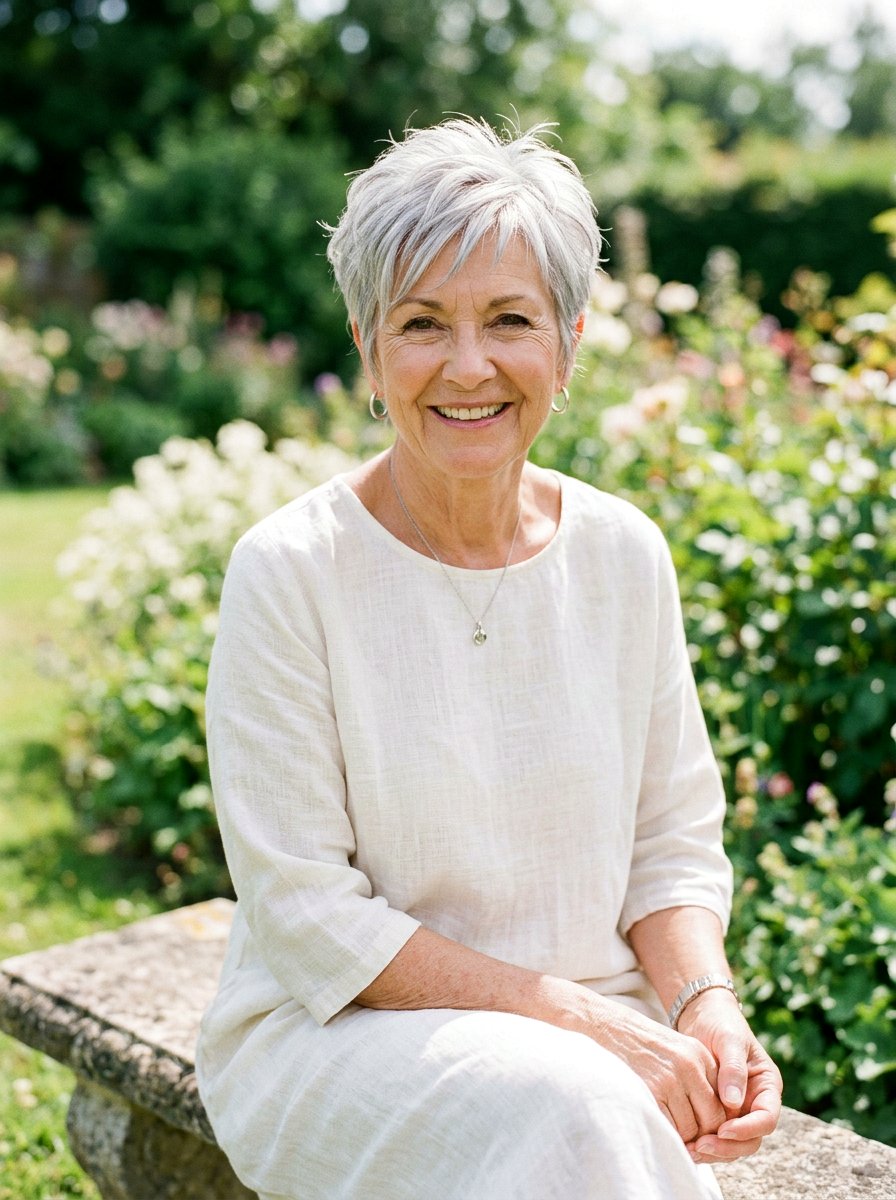 Textured Silver Pixie - 20 wedding guest pixie hairstyle for older women - 20 wedding guest pixie hairstyle for older women